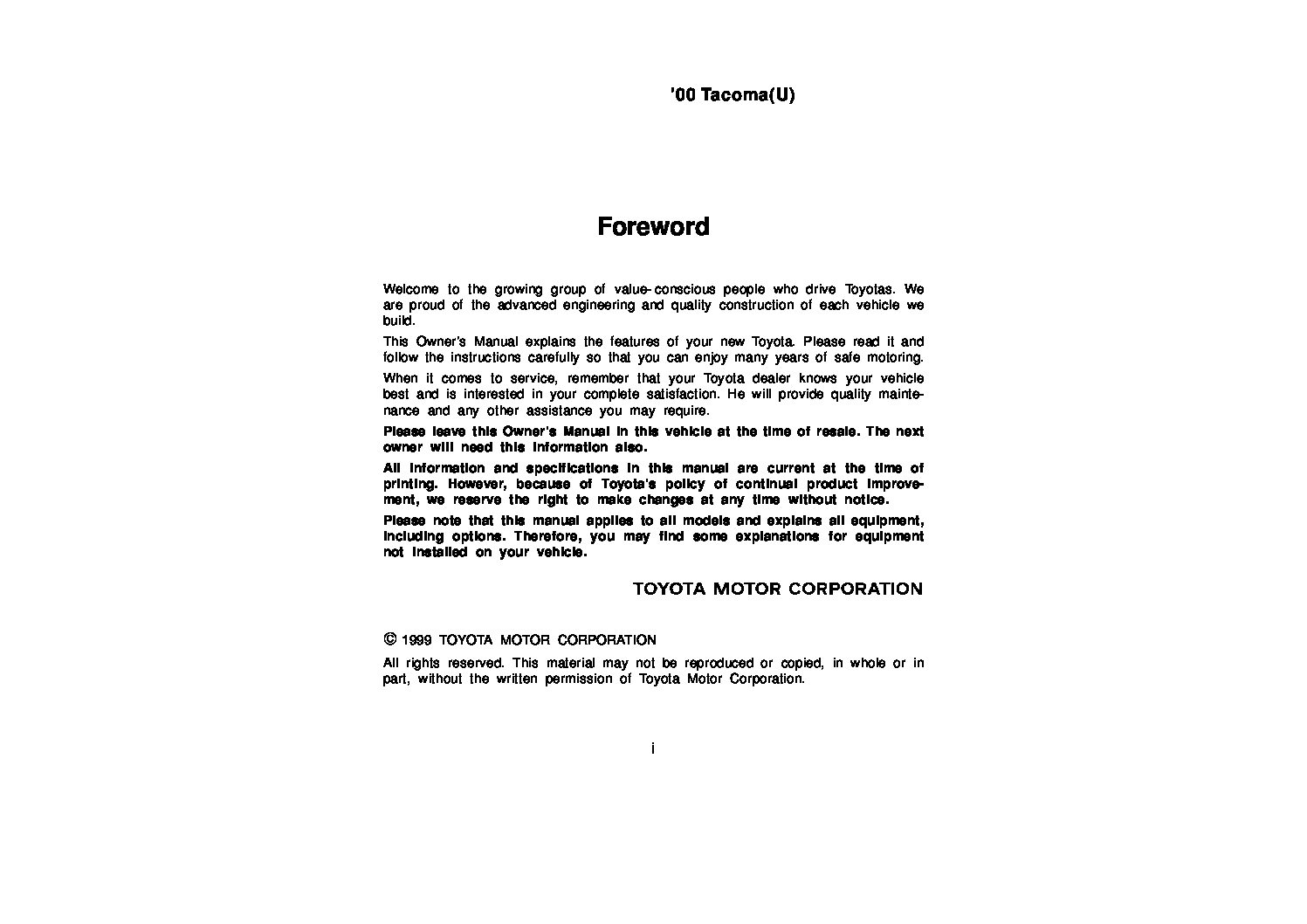 1999 toyota tacoma owners manual
