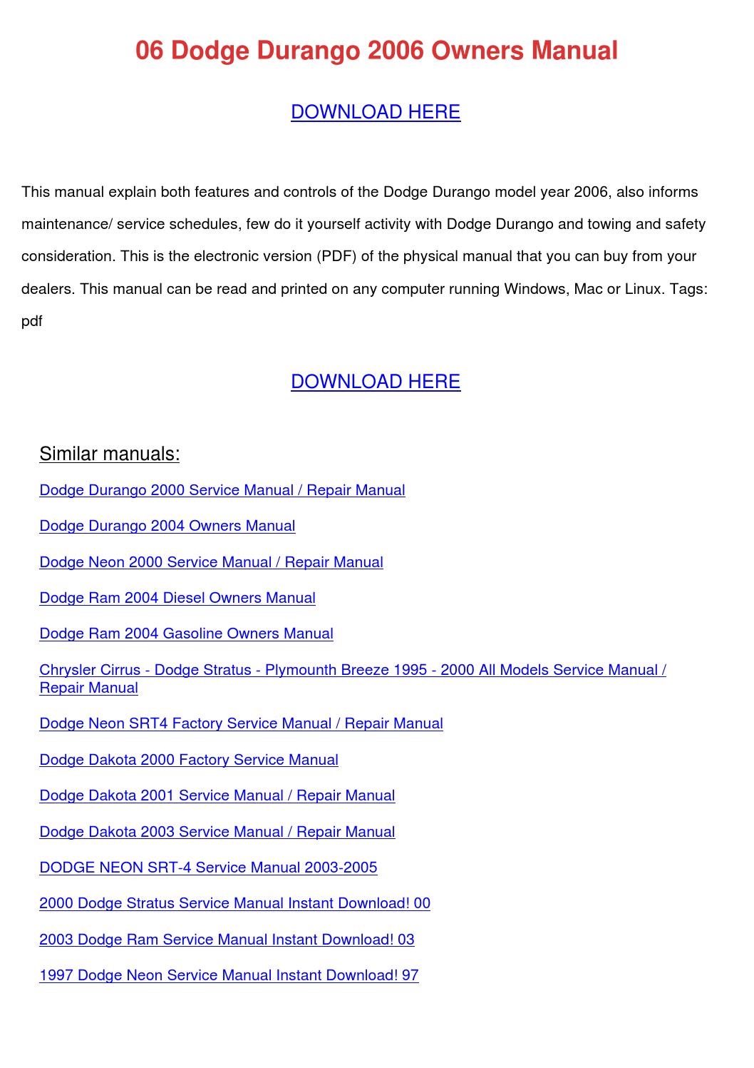 2005 dodge durango owners manual