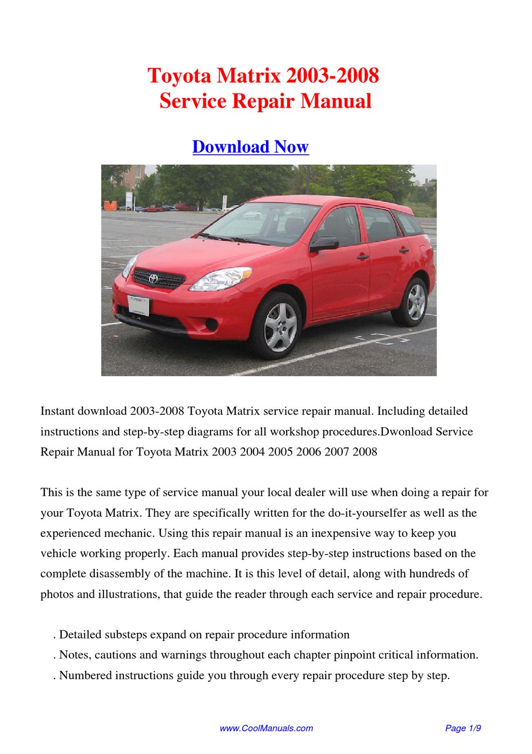 toyota matrix repair manual download