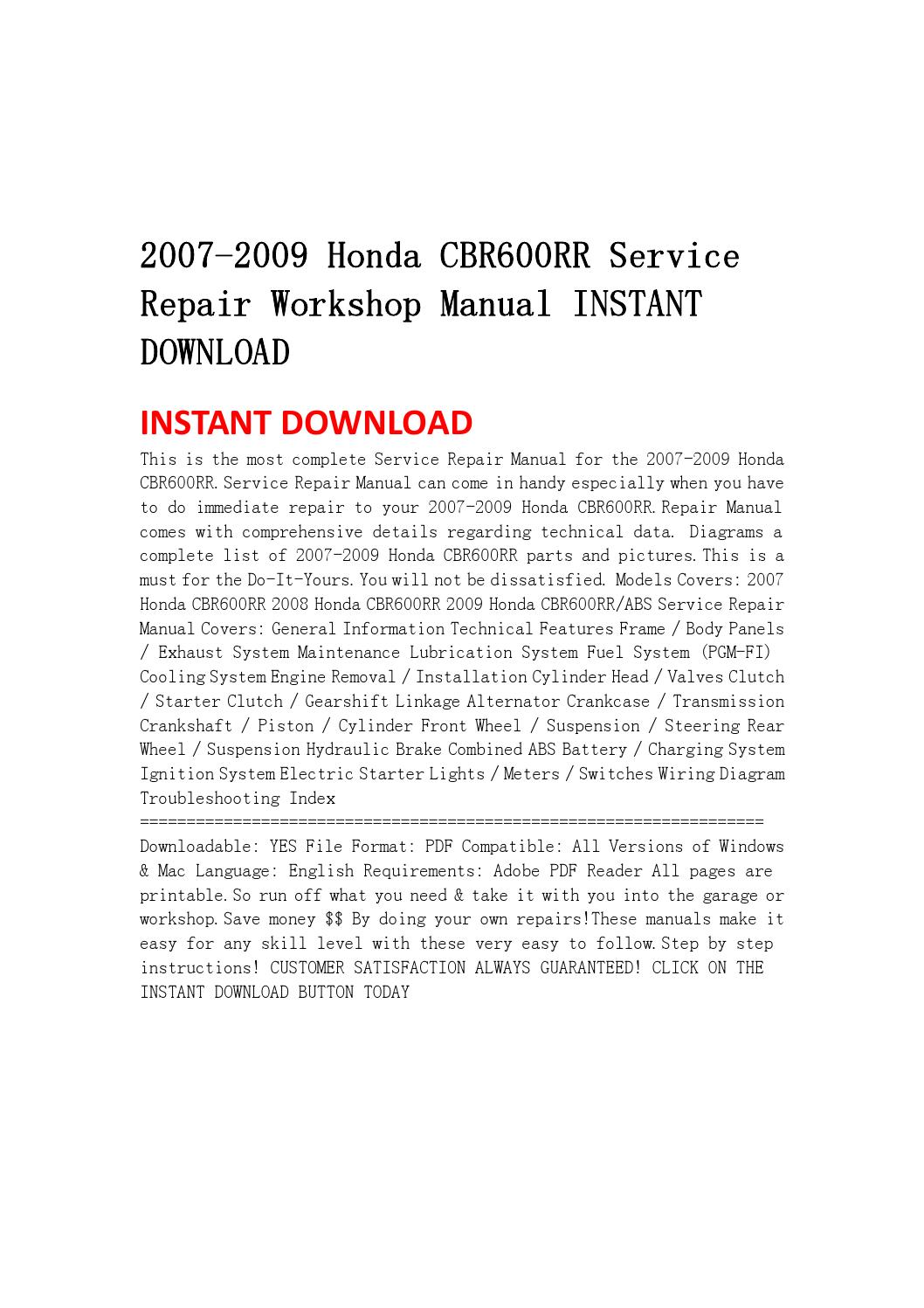 2007 honda cbr600rr service manual